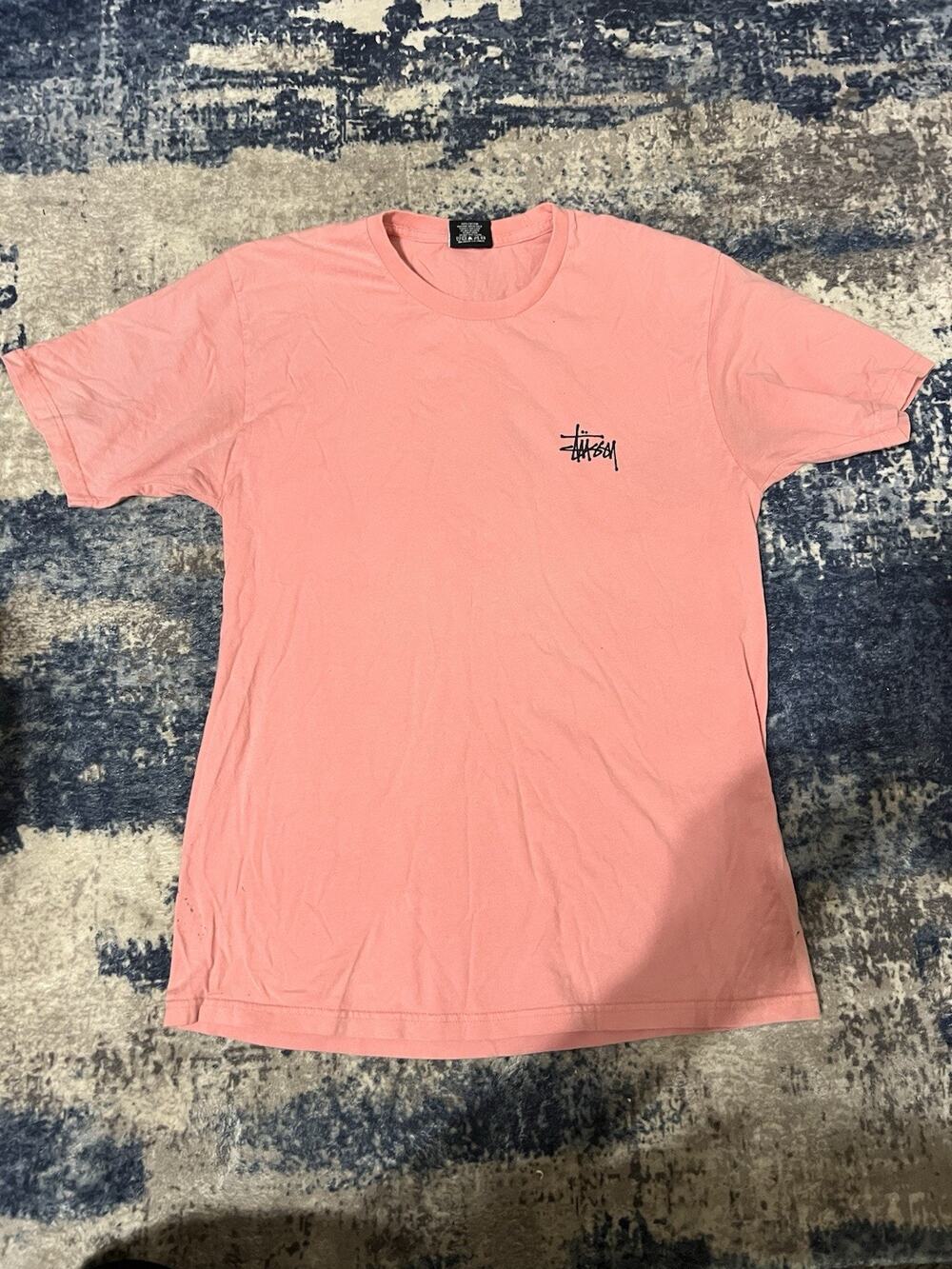 Size M-Stussy Big Logo T-Shirt Skater Classic Hip Hop Pink Pigment Dyed